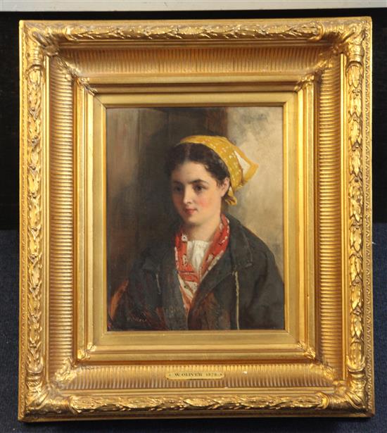 William Oliver (1804-1853) Portrait of a girl wearing a yellow head scarf 10 x 8in.